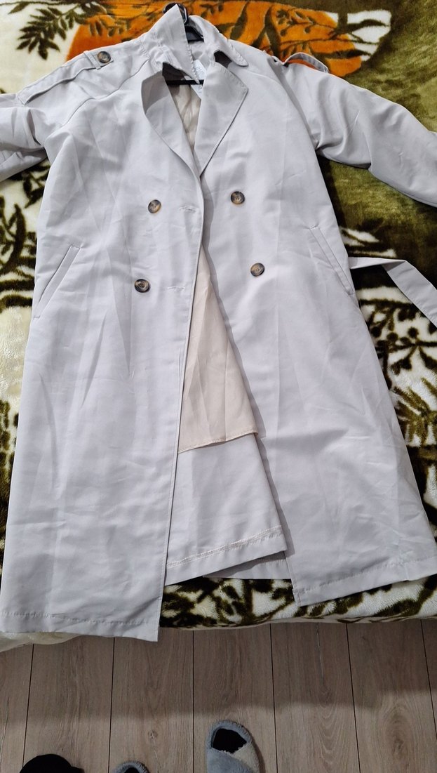 Bej Midi Kadın Trençkot Düğmeli Kısa Kollu - Görsel 5