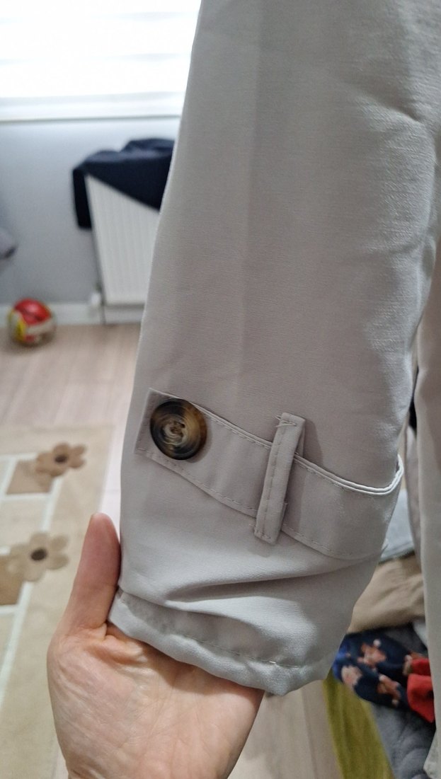 Bej Midi Kadın Trençkot Düğmeli Kısa Kollu - Görsel 4