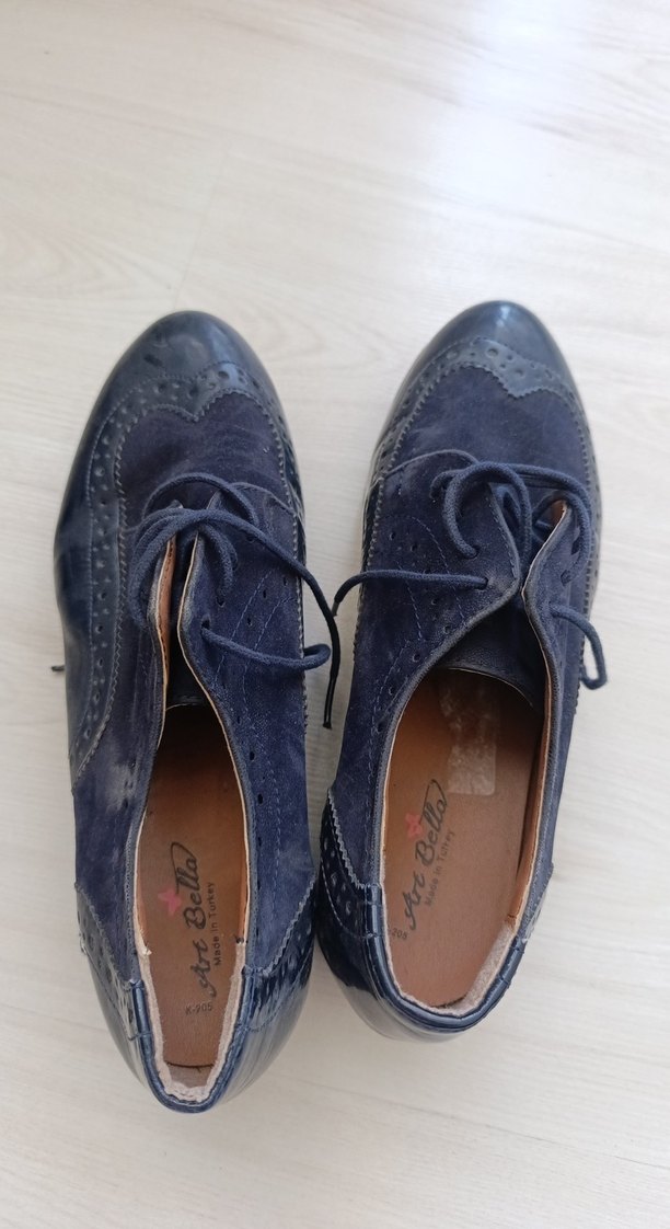 Kadın Lacivert Süet Bağcıklı Klasik Ayakkabı - Görsel 4