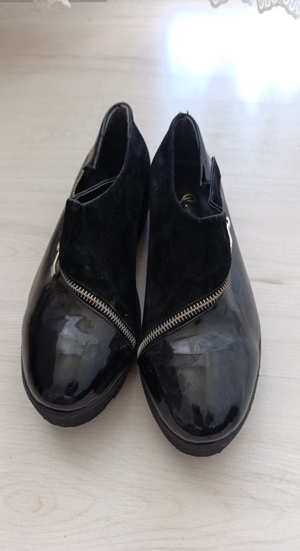 Siyah Rugan Kadın Dolgu Topuklu Ayakkabı - Görsel 4