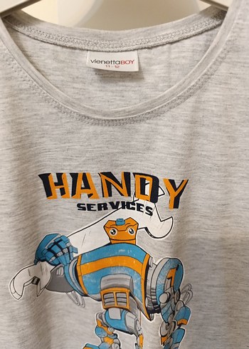 Gri Baskılı Erkek Çocuk Tişörtü Velcro Detaylı - Görsel 5