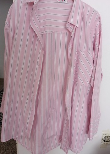 Pembe Çizgili Uzun Kollu Kadın Gömlek