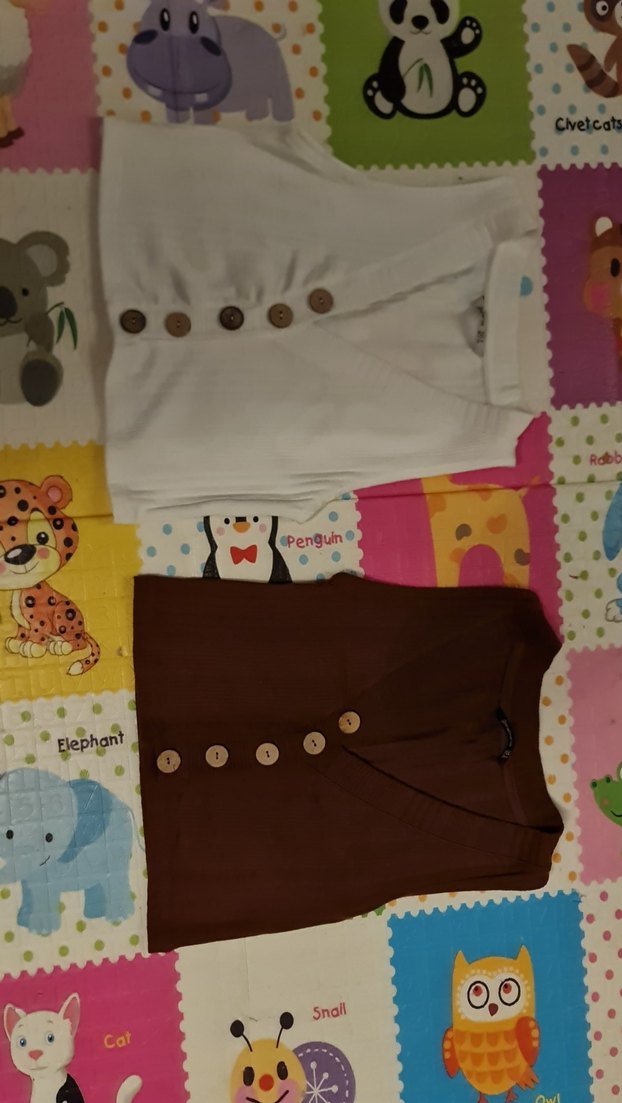 Düğmeli Kahverengi (S)  ve beyaz (M) V Yaka Crop 2si tek fiyat - Görsel 2