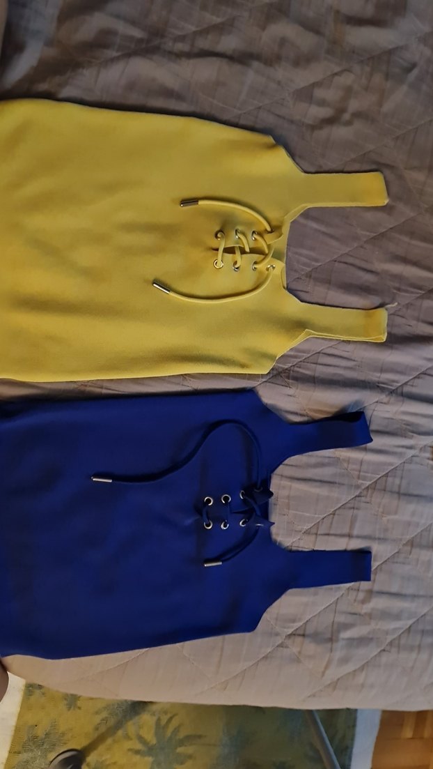 2 adet Sarı ve mavi  V Yaka Düğmeli Fit Triko Atlet - Görsel 2