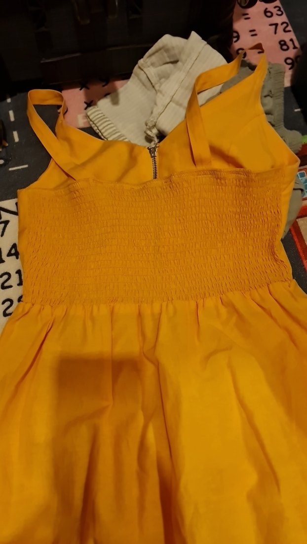 Sarı  V Yaka Uzun  Elbise - Görsel 3