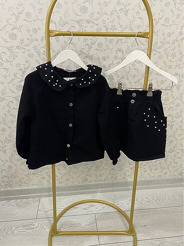 İncili kot çeket etekli takım - Görsel 4