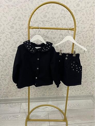 İncili kot çeket etekli takım - Görsel 5