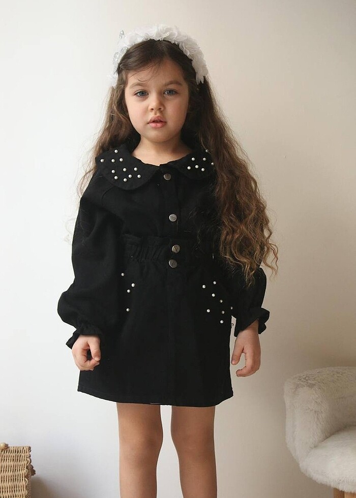 İncili kot ceket etekli takım - Görsel 2