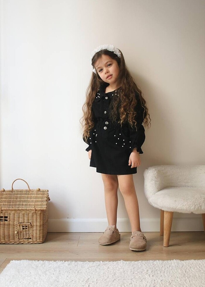 İncili kot ceket etekli takım - Görsel 4