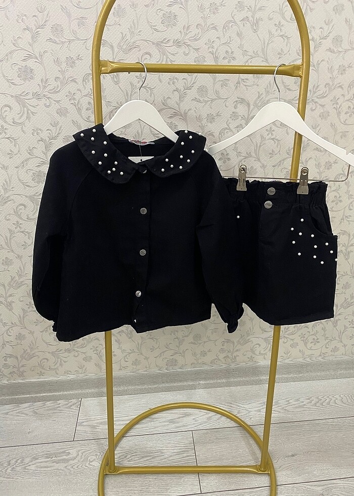 İncili kot ceket etekli takım - Görsel 5