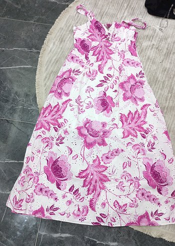 40 Beden Pembe Bağlama Desenli Mini Elbise