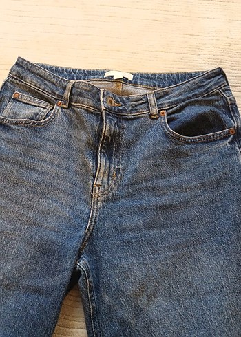 H&M Gri Mavi Bol Kesim Midi Kot Pantolon