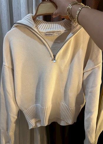 Bershka krem Yarım Fermuarlı Örgü Kadın Kazak - Görsel 4