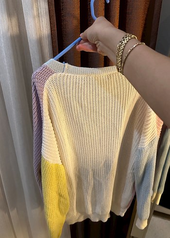 Renkli Oversize Midi Triko Hırka - Görsel 6