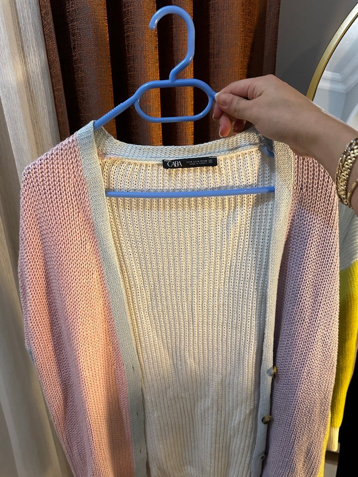 Renkli Oversize Midi Triko Hırka - Görsel 4