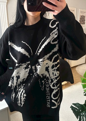 Siyah Oversize Triko Kazak - Görsel 3