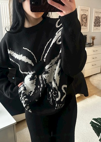 Siyah Oversize Triko Kazak - Görsel 4