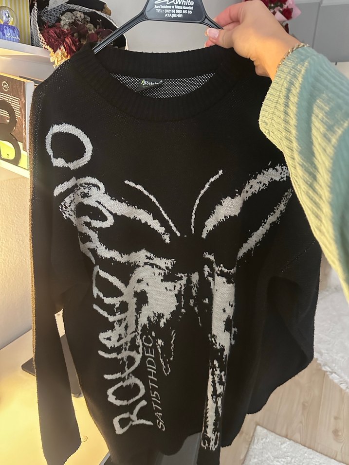 Siyah Oversize Triko Kazak - Görsel 5