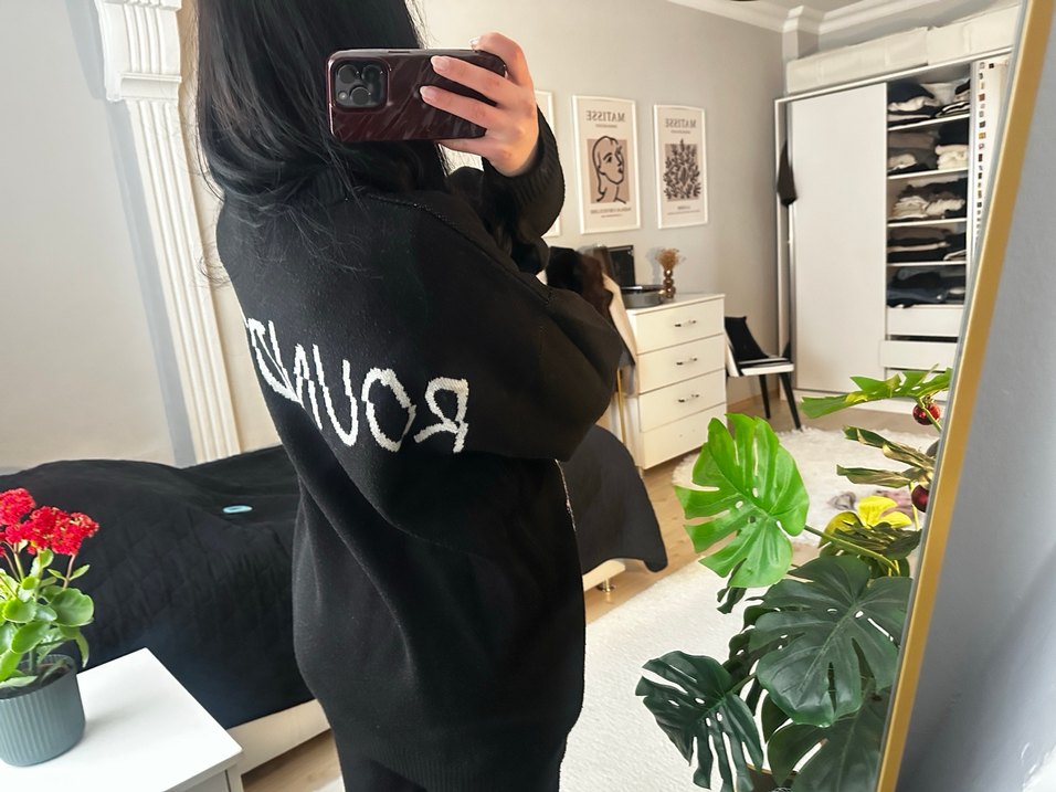 Siyah Oversize Triko Kazak - Görsel 2