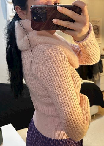 Zara pembe kürklü hırka - Görsel 3