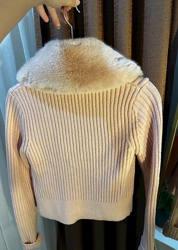 Zara pembe kürklü hırka - Görsel 7