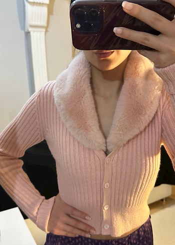 Zara pembe kürklü hırka - Görsel 2