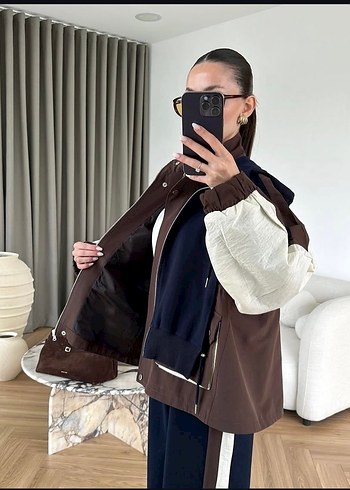 Kadın Kahverengi Fermuarlı Sweatshirt - Görsel 3