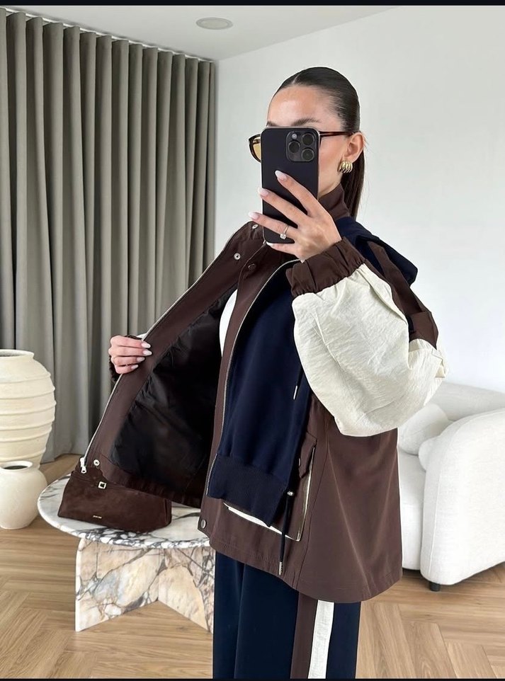 Kadın Kahverengi Fermuarlı Sweatshirt - Görsel 3