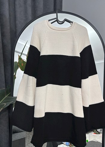 Çizgili Oversize Uzun Kollu Triko Kazak