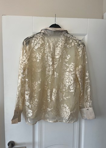 Zara Bej Çiçek Desenli Keten Gömlek