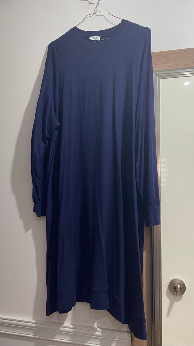 Kadın Lacivert Uzun Kollu Salaş Uzun penye tunik - Görsel 2