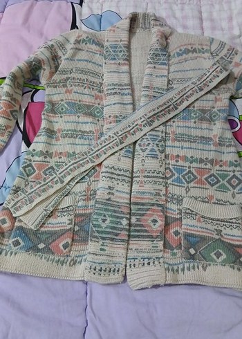 Bohem Çok Renkli Uzun Örgü Kadın Hırka - Görsel 3