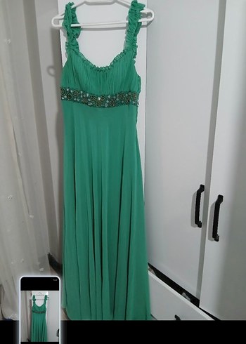 Turkuaz İşlemeli Uzun Abiye Elbise - Görsel 3