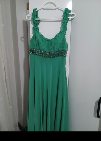 Turkuaz İşlemeli Uzun Abiye Elbise - Görsel 4