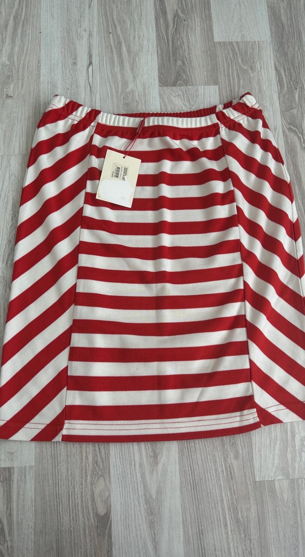 Kırmızı Çizgili Pilili Midi Hamile Eteği - Görsel 3