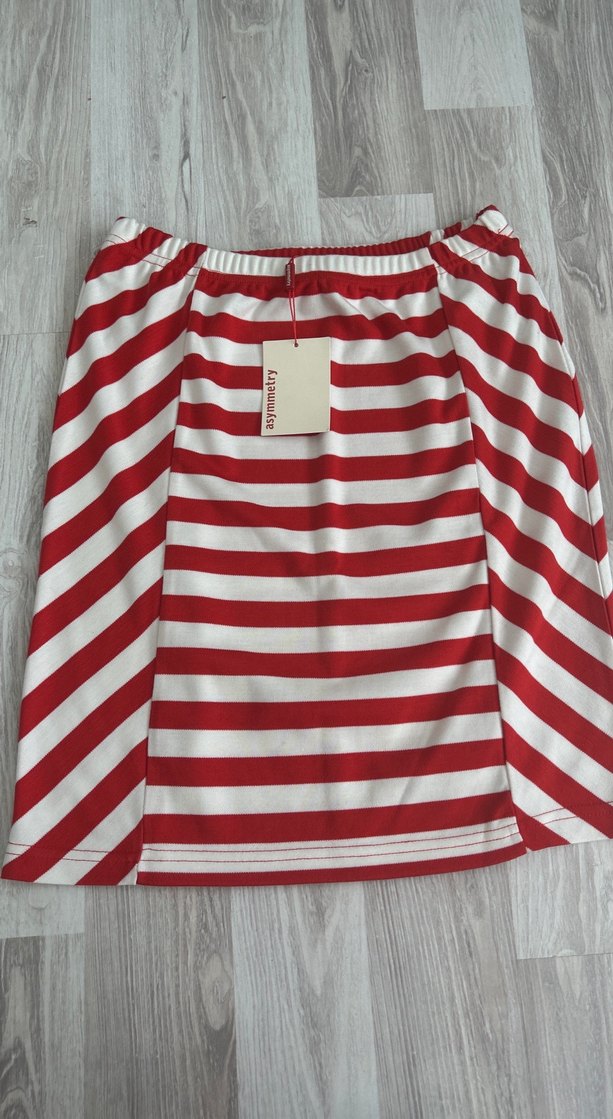 Kırmızı Çizgili Pilili Midi Hamile Eteği - Görsel 2