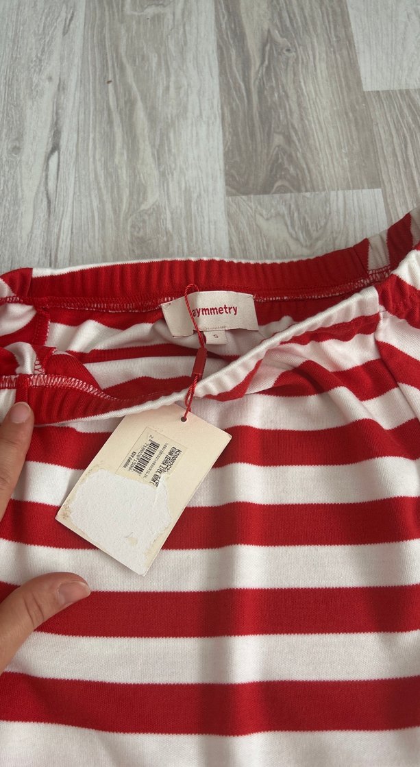 Kırmızı Çizgili Pilili Midi Hamile Eteği - Görsel 4