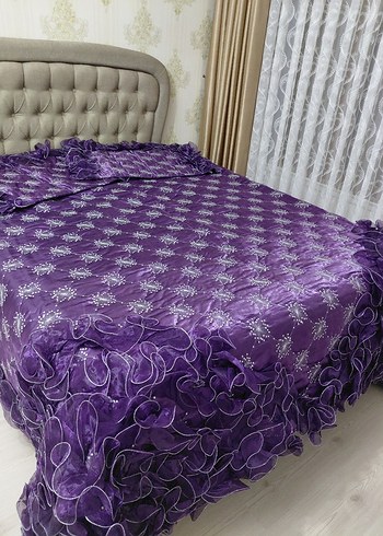 Mor Nakışlı Renkli Yatak Örtüsü - Görsel 3