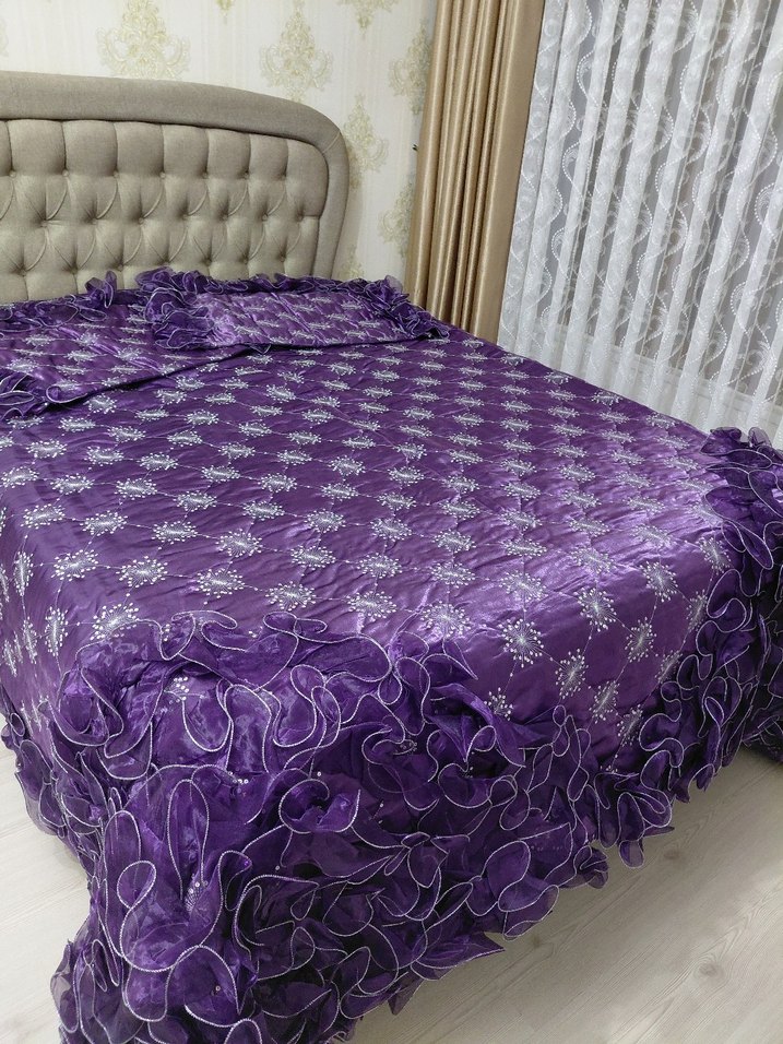 Mor Nakışlı Renkli Yatak Örtüsü - Görsel 3