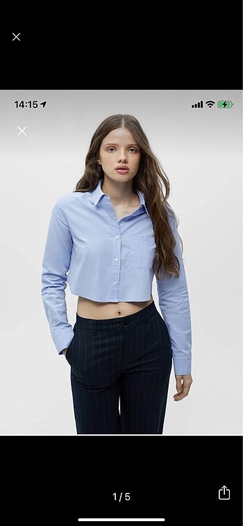 Mavi crop poplin gömlek