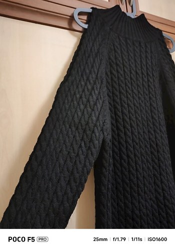 Siyah Balıkçı Yaka Uzun Triko Elbise - Görsel 2