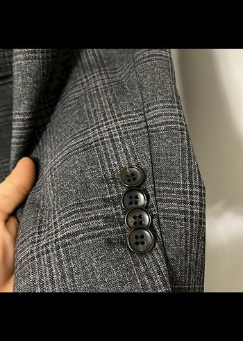 Düğmeli Gri Ekose Erkek Takım Ceket - Görsel 5