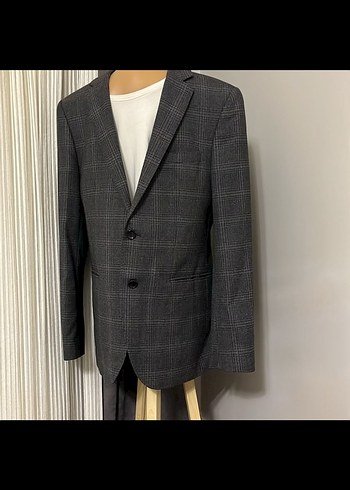 Düğmeli Gri Ekose Erkek Takım Ceket - Görsel 2
