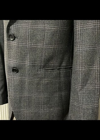 Düğmeli Gri Ekose Erkek Takım Ceket - Görsel 4
