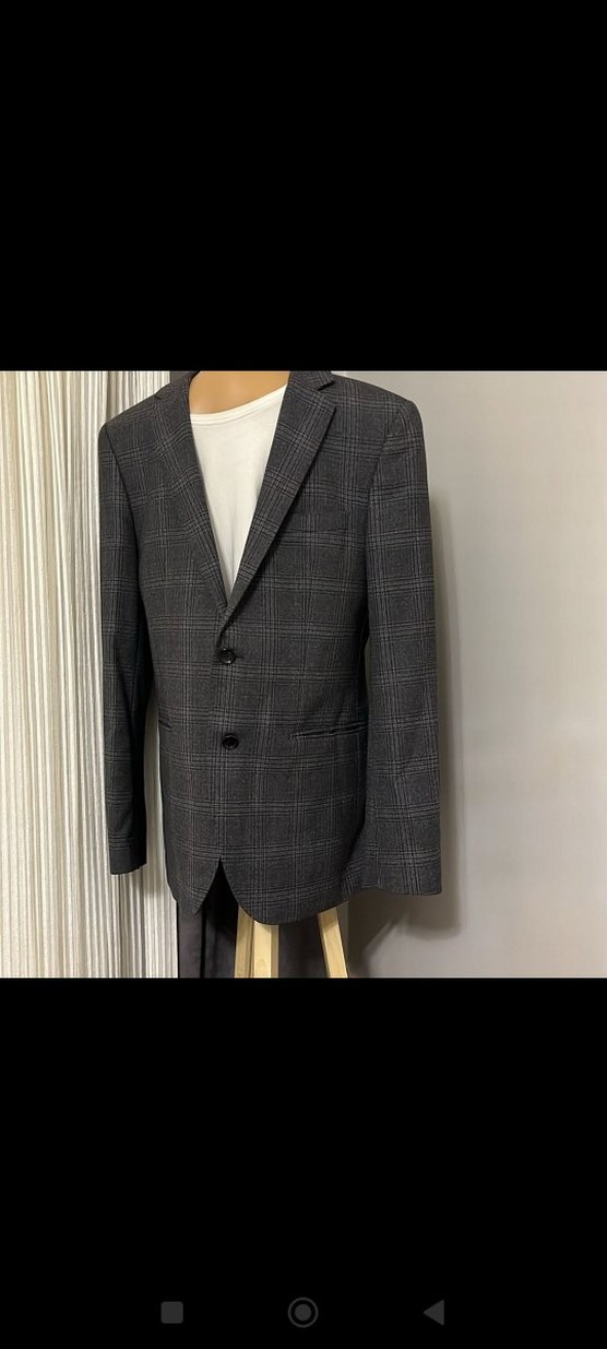 Düğmeli Gri Ekose Erkek Takım Ceket - Görsel 2
