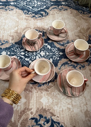 Renkli Mermer Desenli Kahve Fincanı Seti - Görsel 4