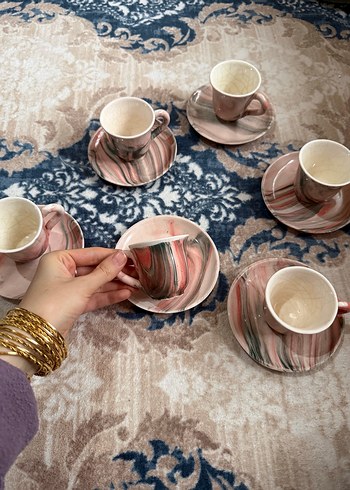 Renkli Mermer Desenli Kahve Fincanı Seti - Görsel 2