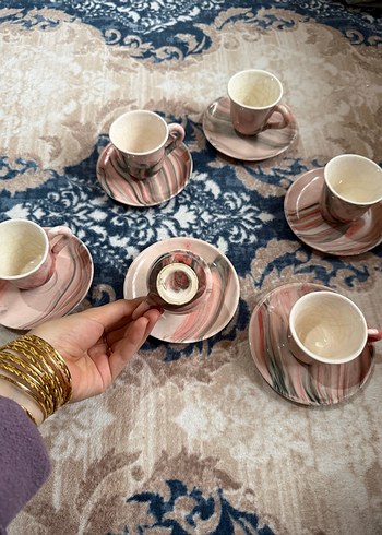 Renkli Mermer Desenli Kahve Fincanı Seti - Görsel 3