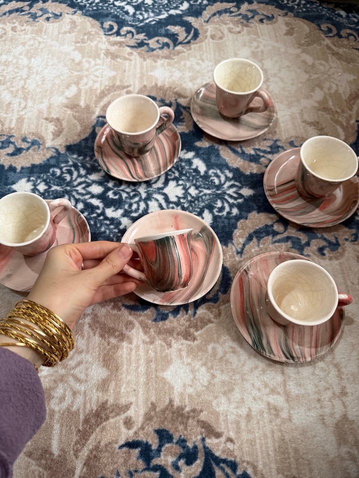 Renkli Mermer Desenli Kahve Fincanı Seti - Görsel 2