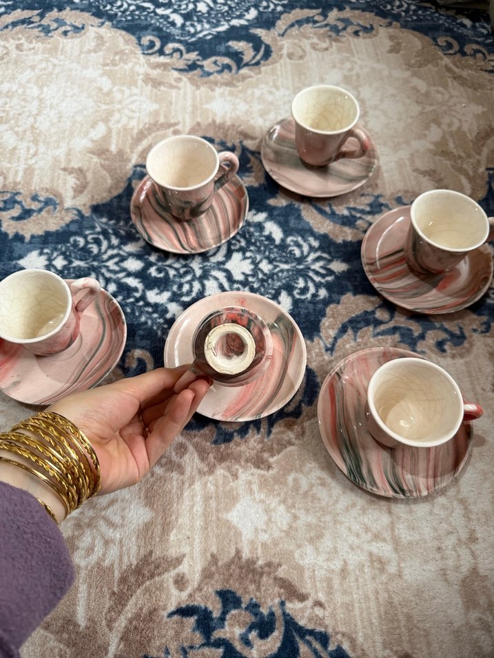 Renkli Mermer Desenli Kahve Fincanı Seti - Görsel 3